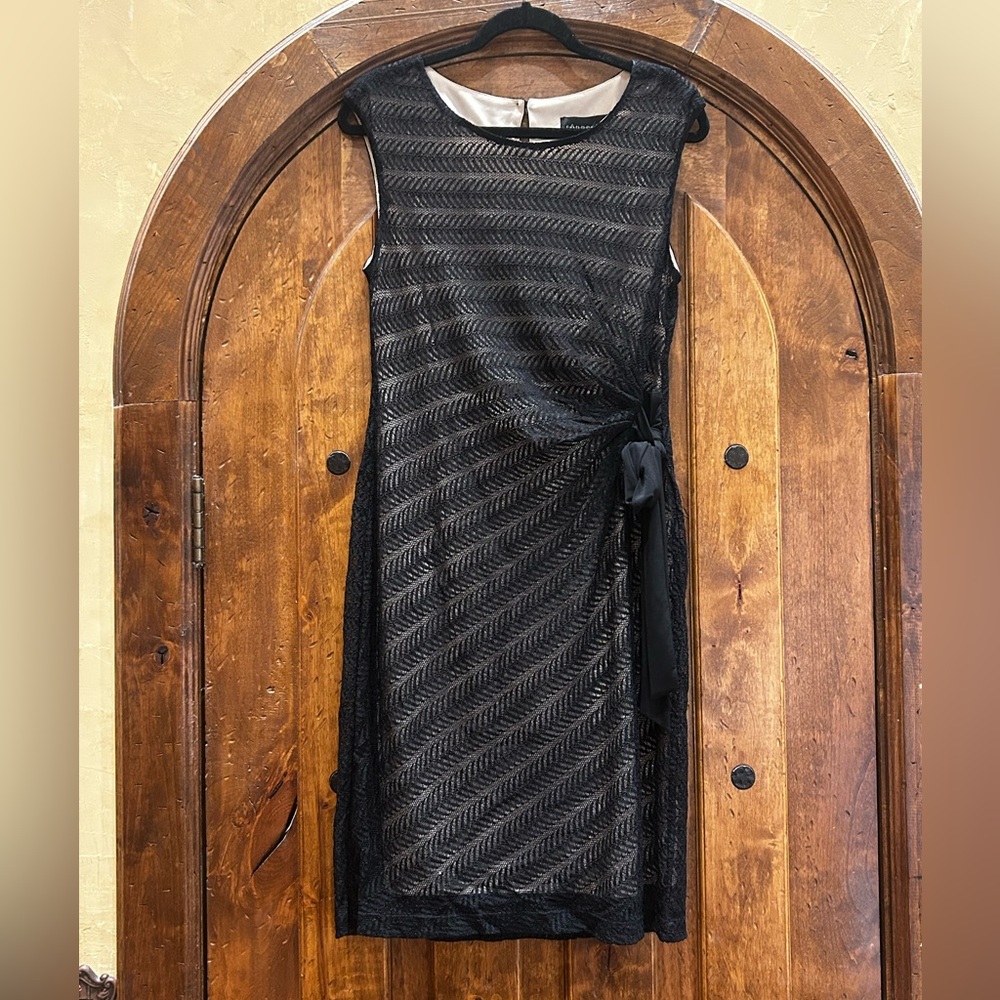 Connected Apparel Black Sleeveless Lace Midi Dress with Cinched SideTies